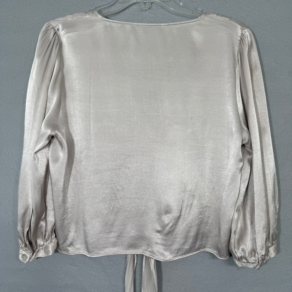 Zara Women's Button Tie Front Satin Top Size M Champagne Romantic Feminine - Picture 5 of 7